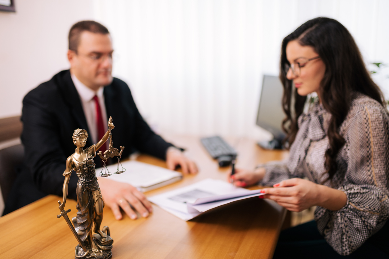 Young female client at lawyers office